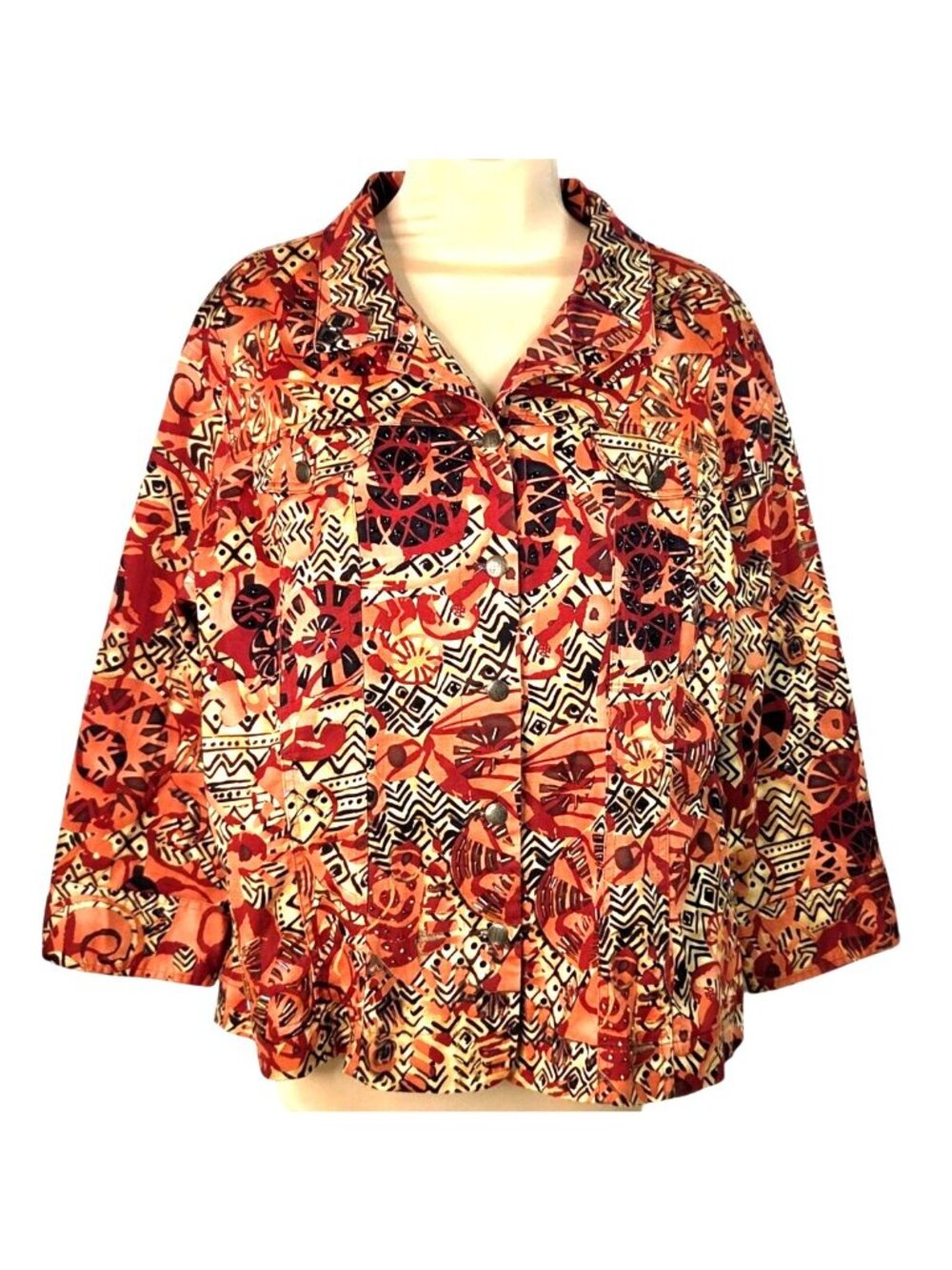 Multiples Womens L Lightweight Button-Up Jacket With Geometric & Abstract Patter